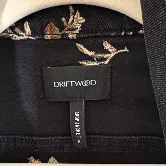 DRIFTWOOD Black Denim Jacket with Tan Floral Embroidery - Picture 2 of 2